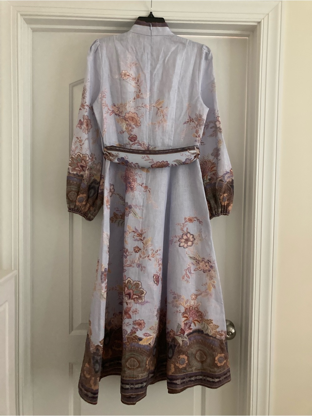Zimmermann Lilac Floral-Print Long-Sleeve Midi Dress with Self-Tie Belt - Picture 9 of 12